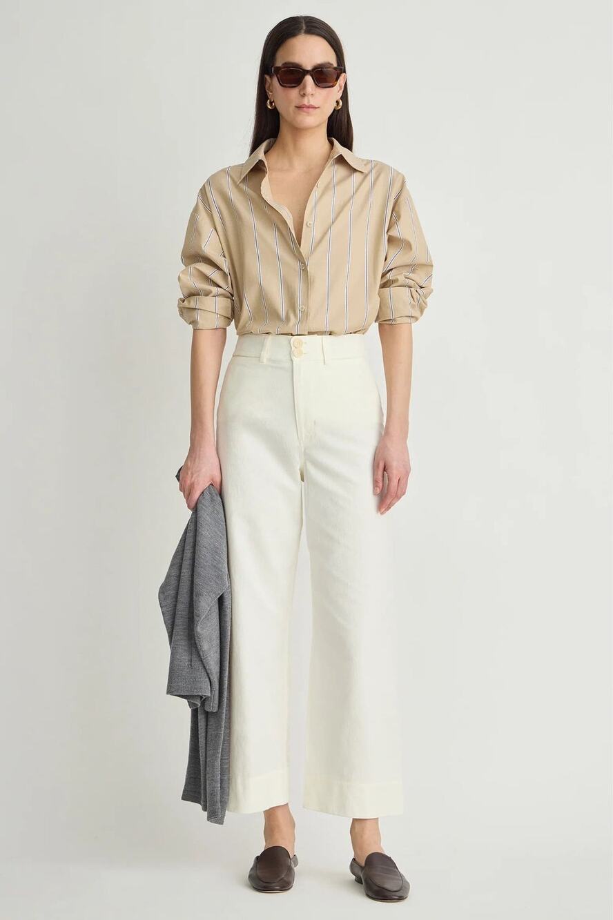 Apiece Apart Merida High Rise Wide Leg Crop Pants Ivory Size 6